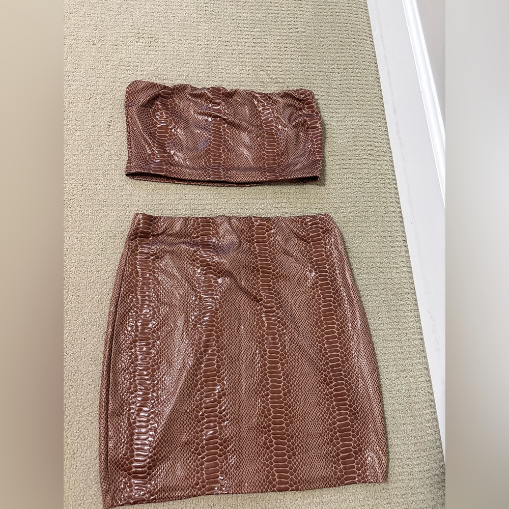 Brown Snakeskin Tube Top and Skirt Set